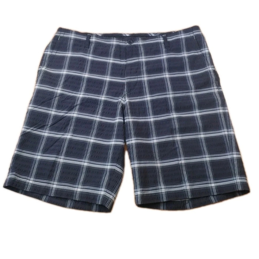 Tommy Bahama Performance Golf Shorts Long Seersucker Black Windowpane Sz 38/10"